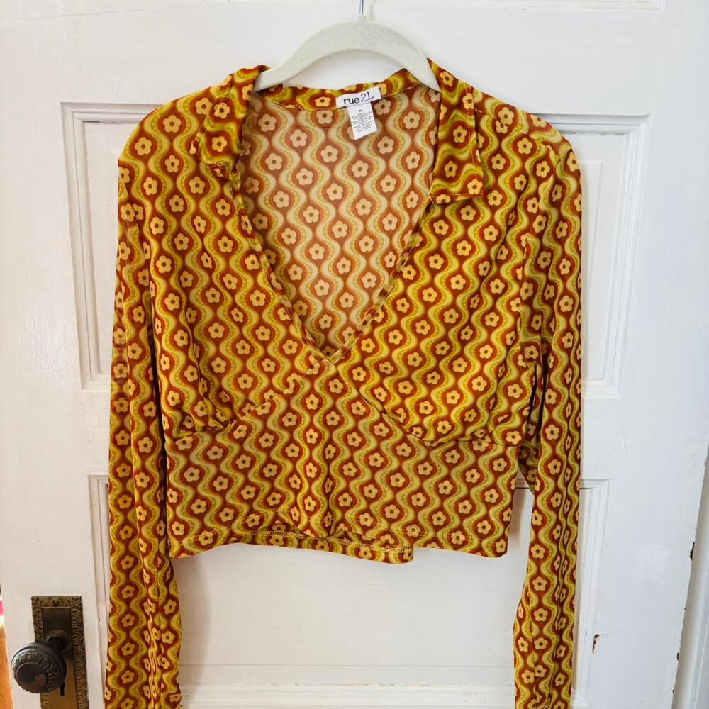 Y2k Mesh Rue21 Floral print 70s Low Cut top Womens  XL